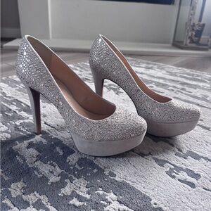 Gianni Bini Silver Crystal-Embellished Platform Pumps - Women